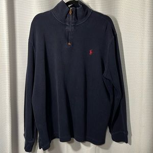 Ralph Lauren Men’s XL 100% Cotton 1/4 Zip Long Sleeve Blue Pullover sweater.